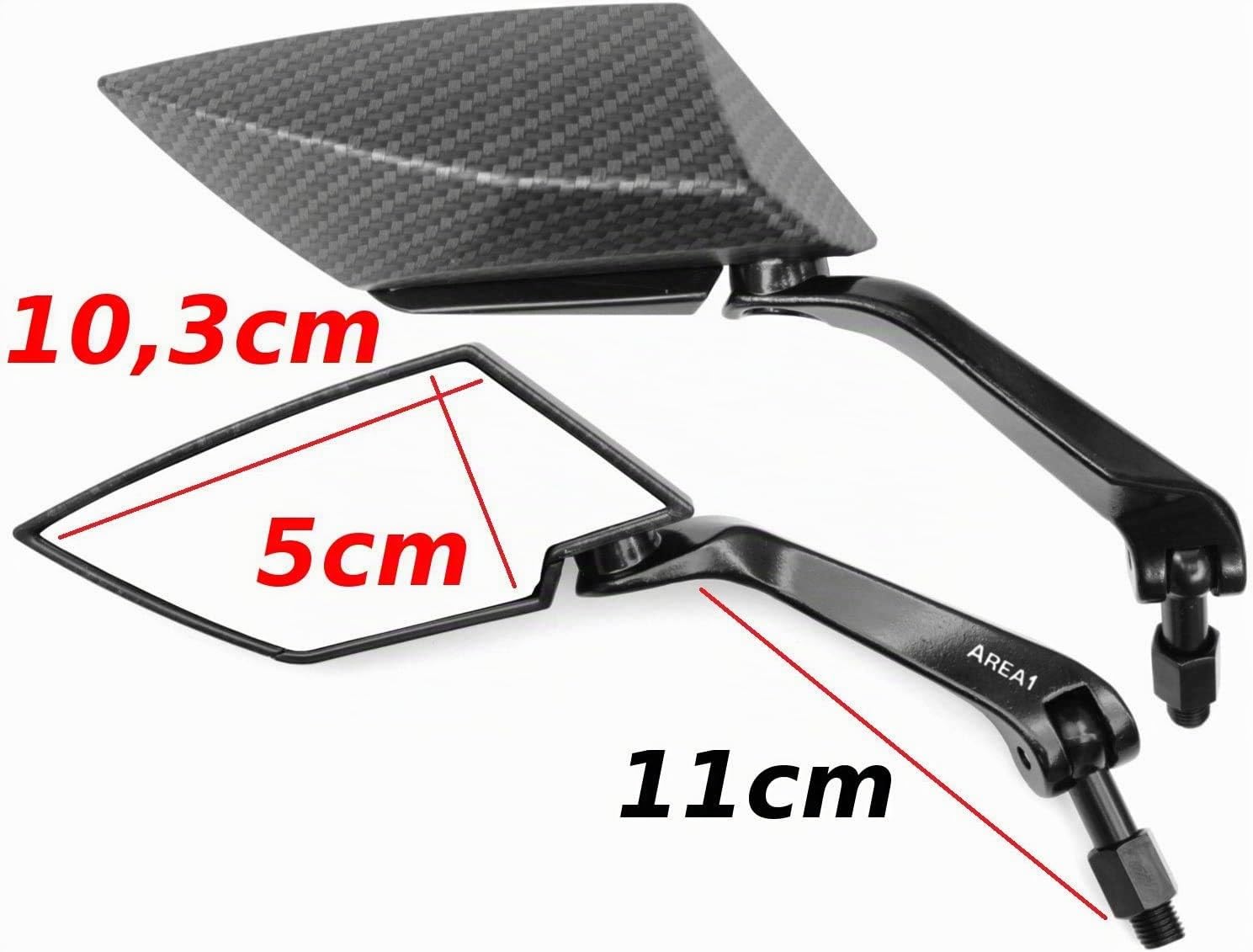Rétroviseur moto Area1 F1 Sport en carbone (droite + gauche) 2xM10 filetage à droite. Compatible avec Mondial KOCA