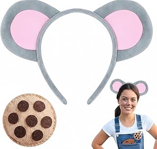 Mouse Ears Headband with Cookie Clip for Women Cute Animal Cosplay Costume Accessory for Halloween Party and Fancy Dress