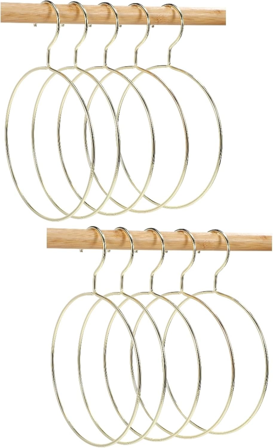 10 Pcs Golden Scarf Organizer for Closet, Clothes Belt/Scarf Hangers for Closet, Space Saving Steel Tie Scarves Rings Holder for Neckties, Shawls, Scarves, Veils, Pashminas Display, Sorting