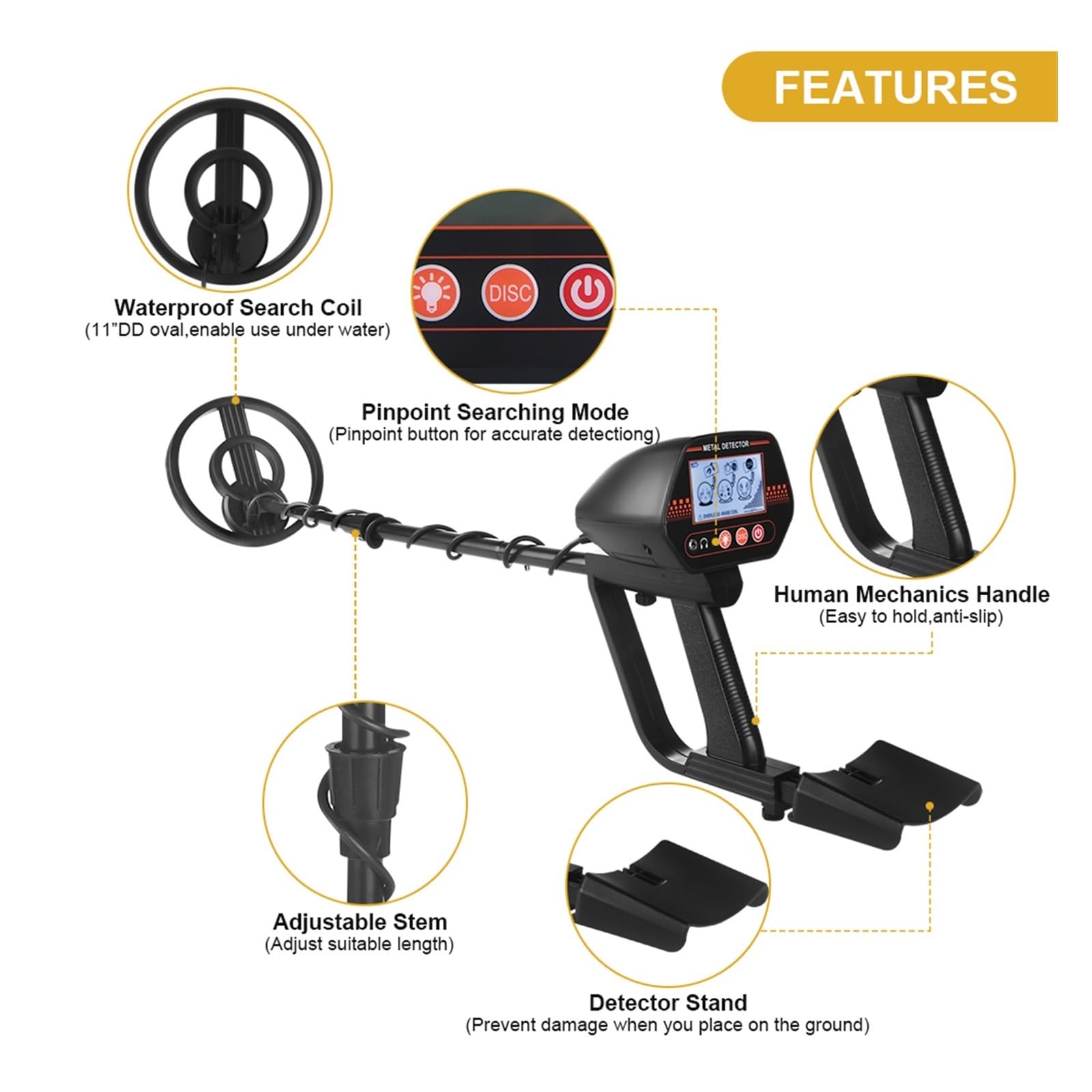 Metal Detector Sotterraneo Alta Sensibilità Gioielli Tesoro Oro Rilevatore Di Monete Impermeabile For Rilevamento Metalli Bambini Adulti Rilevamento Sensibile Precisione(4070 With headphones)
