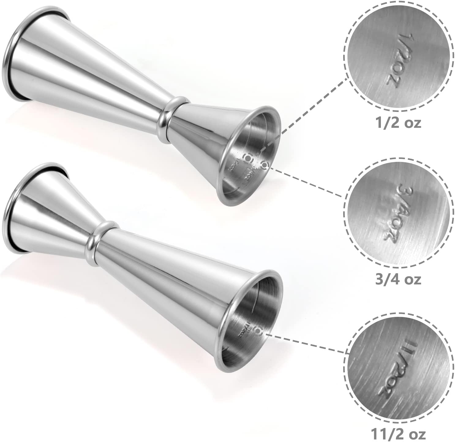 Japanese Jigger 2 oz 1 oz - MOSEHOOT Jigger for Bartending, Stainless Steel Bar Alcohol Measuring Tools - Silver: Home & Kitchen