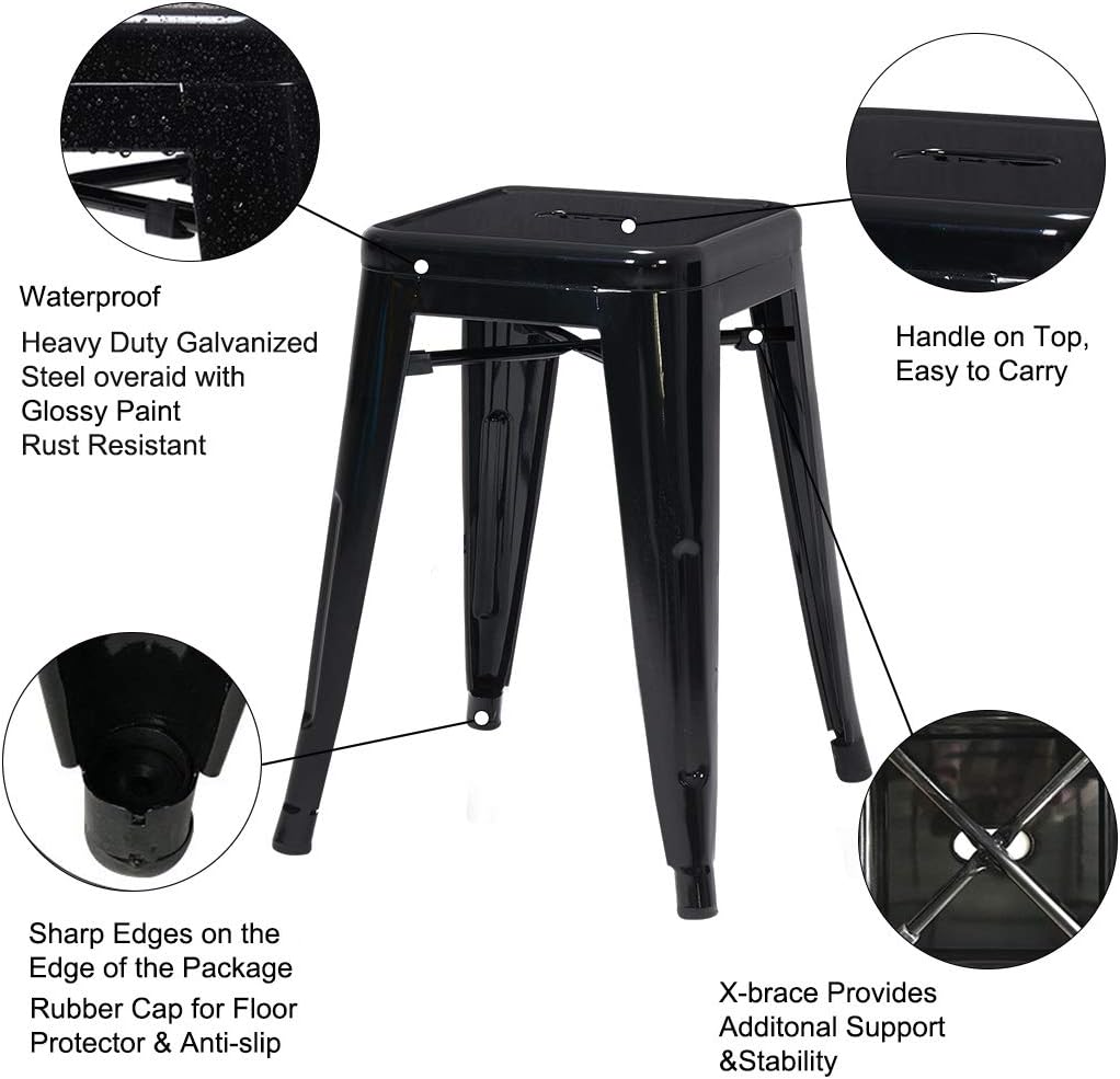 DUHOME 18 Inches Metal Stools Backless Stackable Stools for Bistro, Indoor-Outdoor, Kitchen, Bistro, Patio, Cafe and Restaurants Set of 4, Black