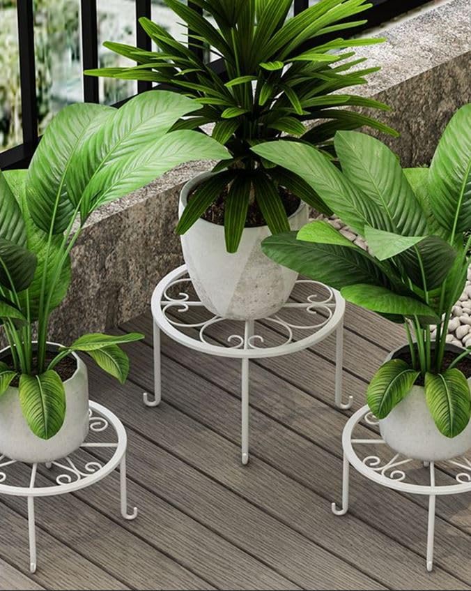 Supporti Per Piante In Metallo Tosnail, Confezione Da 4, Diametro 23 Cm X Altezza 12,5 Cm, Motivo Floreale, Portata 27 Kg Cad., Per Interni Ed Esterni, Colore Bianco