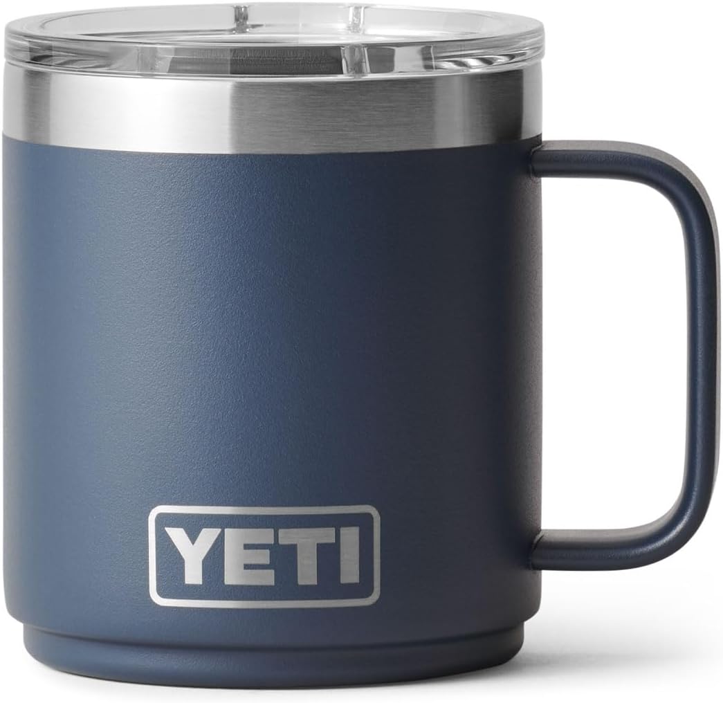 YETI Rambler 10 oz Ceramic Lined Stackable Mug, Vacuum Insulated, Stainless Steel with MagSlider Lid, Navy