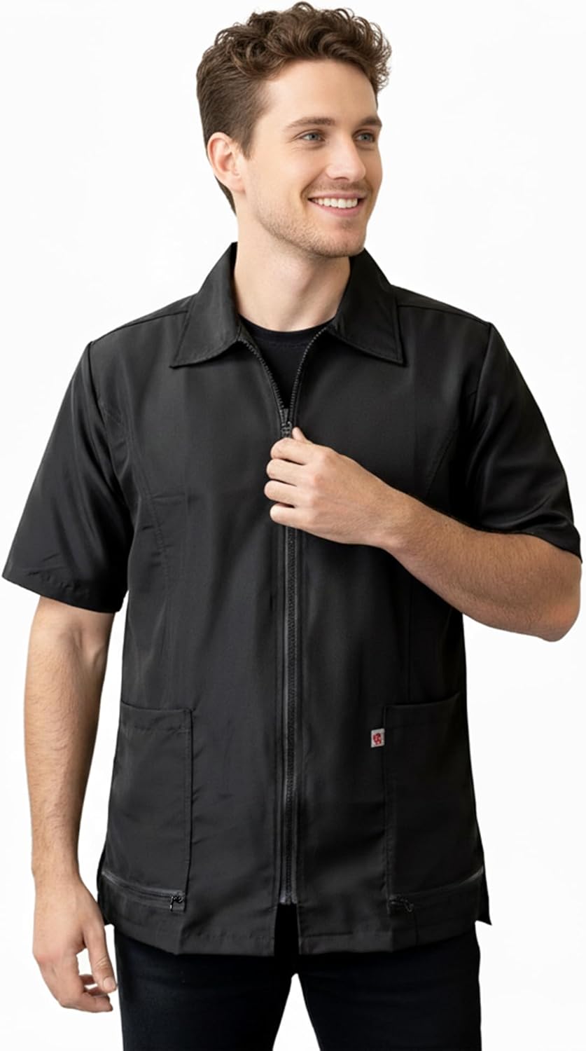 Ladybird Line 415 Pet Groomer and Barber Front Zipper Jacket with Collar and 2 Pockets, Ideal for Hair Barbers & Groomers