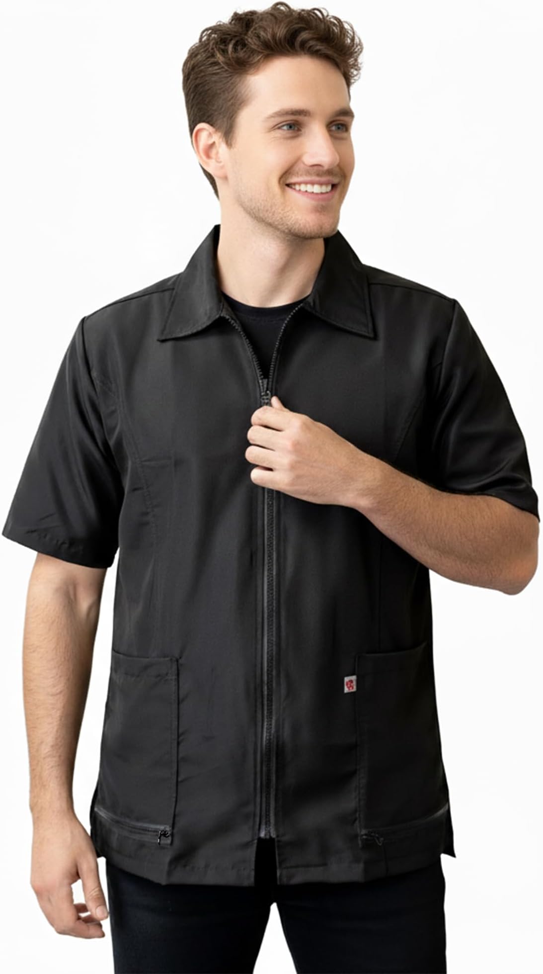 Ladybird Line 415 Unisex Black Water Resistant Grooming Jacket, Hair Bleach Resistant, 2 Front Pockets, Hair Stylists Scrub