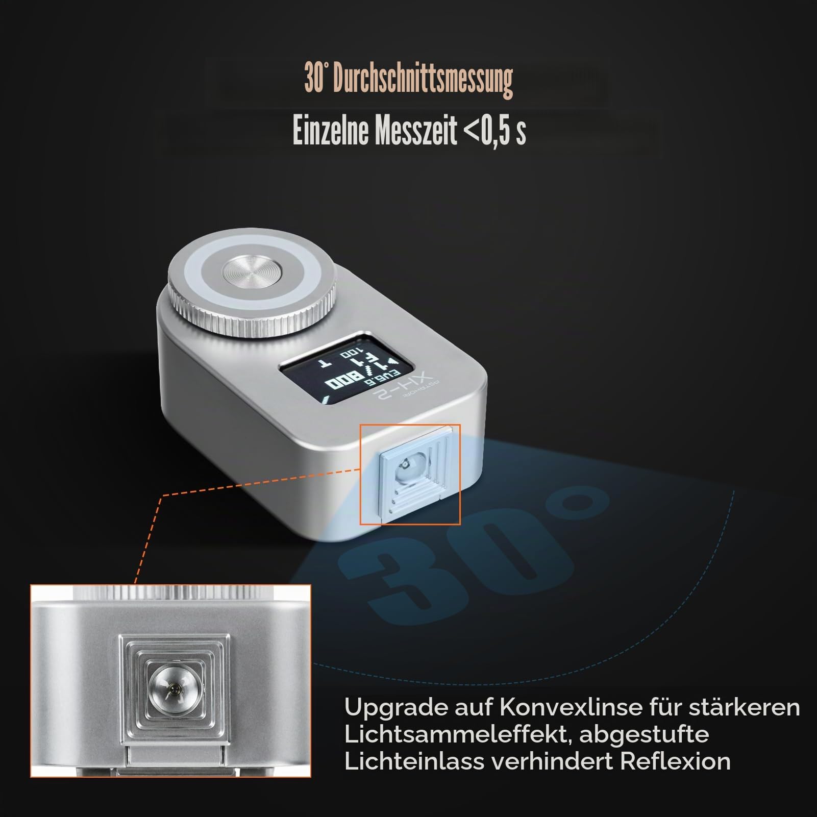 AstrHori XH-2 Kamera-Belichtungsmesser, fotografischer Belichtungsmesser, Anzeigebildschirm 0,66" OLED-Display eingebauter Lithium-Akku mit 80 mAh (Silber)