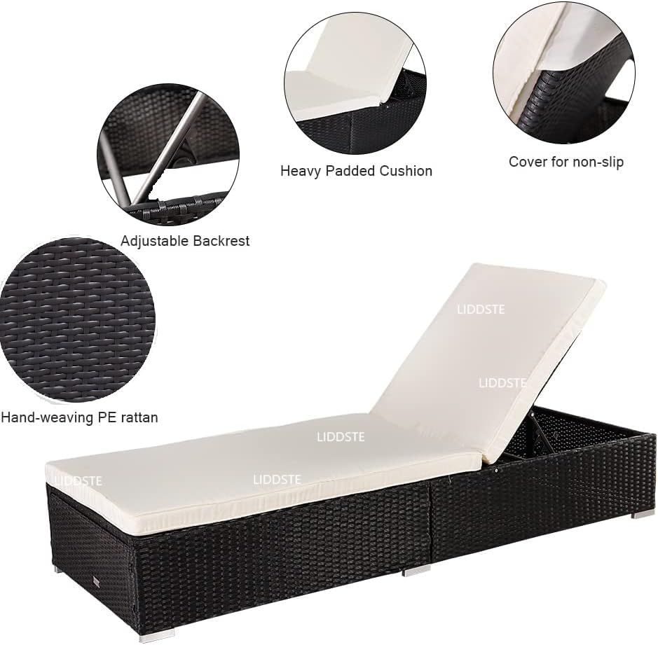 Image of UF Premium Outdoor Sun Lounger with Adjustable Backrest- Comfortable Poolside Chaise Recliner for Terrace, Lawn & Garden - Weather-Resistant, Durable & Stylish Design - Color: Black