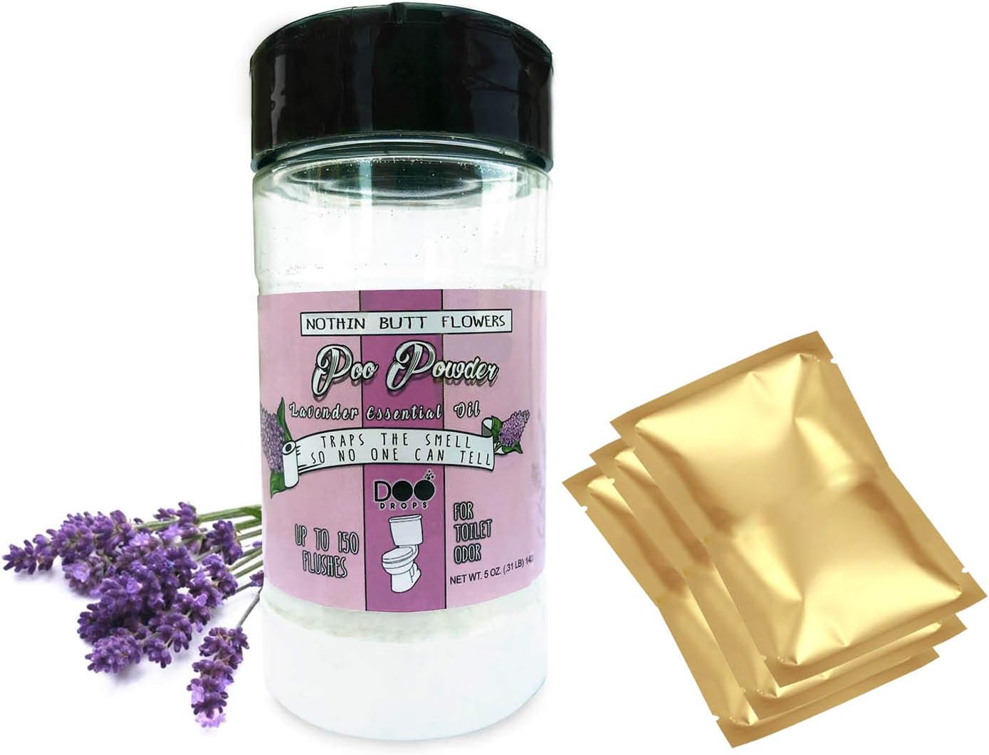 Poo Powder Nothing Butt Flowers Toilet Odor Eliminator with 3 Travel Packets