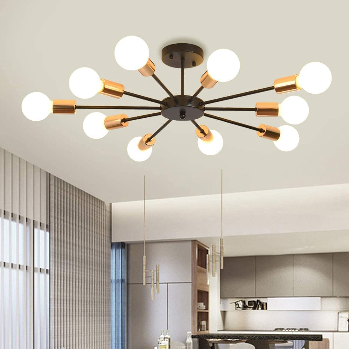 Sputnik Kronleuchter Deckenlampe, 10-Licht E27 Pendelleuchte Hängelampe Moderne Schwarze LED Deckenleuchte Industrie Kronleuchter Wohnzimmerlampe für Küche Schlafzimmer Wohnzimmer Esszimmer