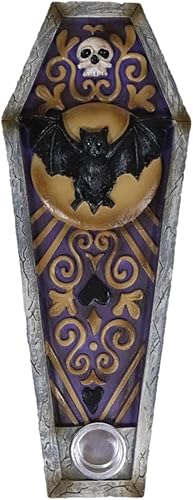 Ebros Gift Wicca Occultic Mystical Black Murciélago Cráneo Luna Ataúd Incienso Stick Holder and Backflow Inciense Cone Burner Figurine Halloween