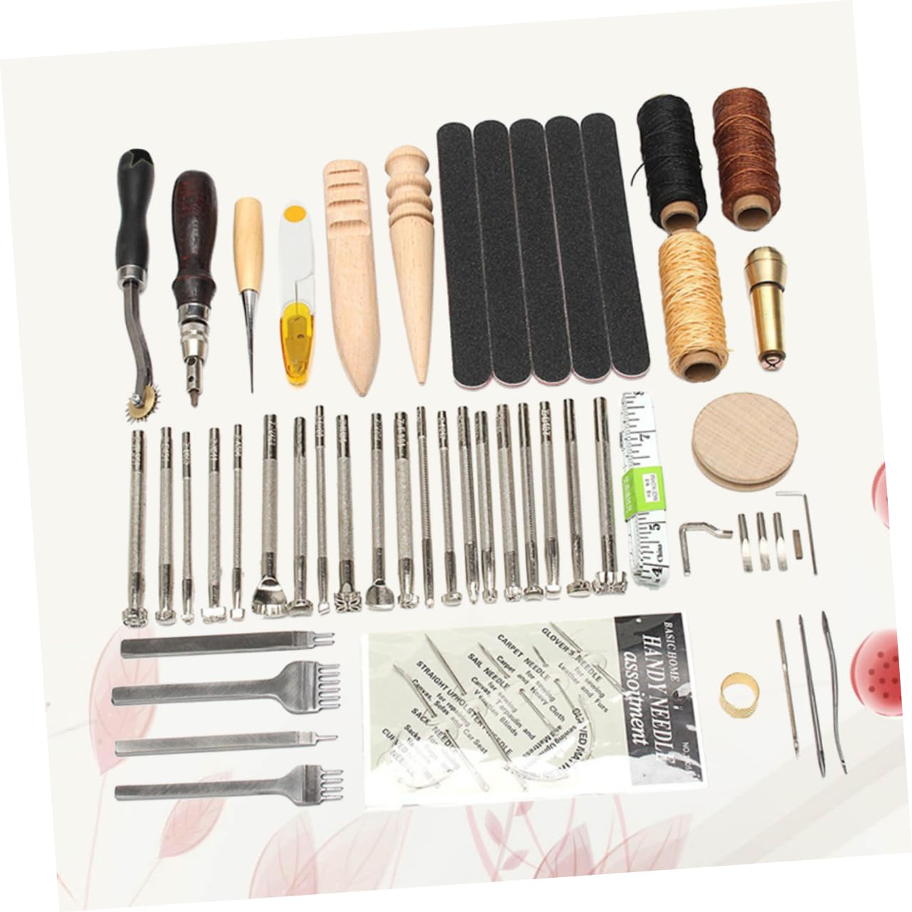 STOBOK Kit Lavorazione Cuoio DIY 59 Pezzi Strumenti per Cucito Manuale | Pelle e Canvas, Accessori da Cucito a Mano, Plastico e Metallo, per Famiglie e Appassionati DIY