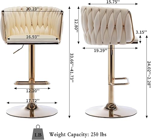 Miniatura 3 de Homtique Taburete de bar, taburetes de bar tejidos de terciopelo, taburetes de bar giratorios de altura de mostrador ajustable con respaldo bajo y