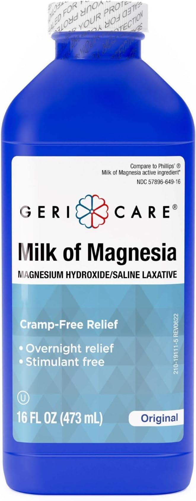 Geri-Care Milk of Magnesia Original Flavor Liquid Laxative, 16 oz | Fast Overnight Relief Saline Laxative