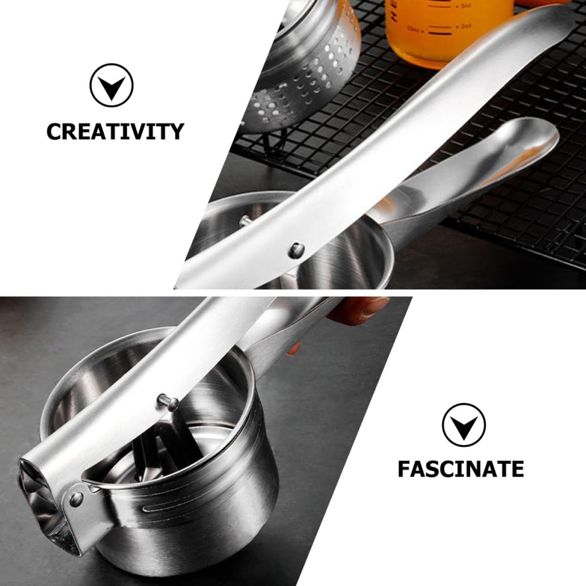 Stainless Steel Manual Lemon Juicer and Fruit Press Tool with Bottom Holes, Hand Press Fruit Squeezer for Citrus Juicing and Vegetable Mashing, Kitchen Gadget for Home Cooking