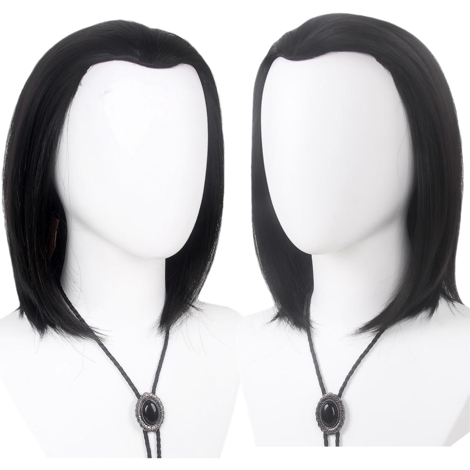 Long Hair Wig for Men - Black Ponytail Wig with Necklace, Straight Black Wig, Lightweight Natural Japanese Synthetic Fiber are Smooth, No Shiny,The Mens Wigs are Suitable for Men Daily Cosplay Costume - Image 3