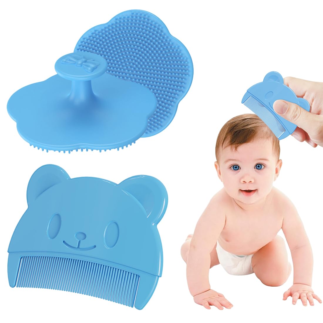 SGERUFZ 2 pezzi pettine per rimuovere crosta lattea del bambino, morbido in silicone, spazzola e pettine per bambino, spazzola shampoo + pettine per la tua ragazza