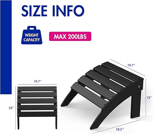 Miniatura 2 de Juego de 2 otomanas Adirondack plegables de polietileno de alta densidad para todo tipo de clima, reposapiés de plástico para terraza, patio