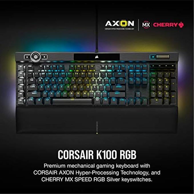 Teclado Gamer Corsair K100 RGB Mecánico Cherry MX Speed Silver miniatura 2