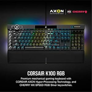 Corsair K100 RGB Mechanical Gaming Keyboard - Cherry MX Speed RGB Silver Keyswitches - PBT Double-Shot Keycaps - Elgato Stream Deck and iCUE Compatible - QWERTY NA Layout - Black