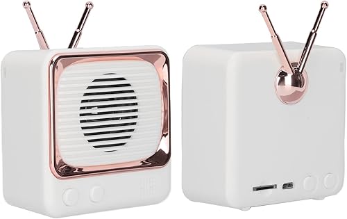 Miniatura 6 de SUNGOOYUE Retro TV Style BT 5.0 Wireless Speaker, Macaron Design, ABS Plastic, 3W Output, 8-9 Hours Battery Life, Portable with HiFi Sound (White)