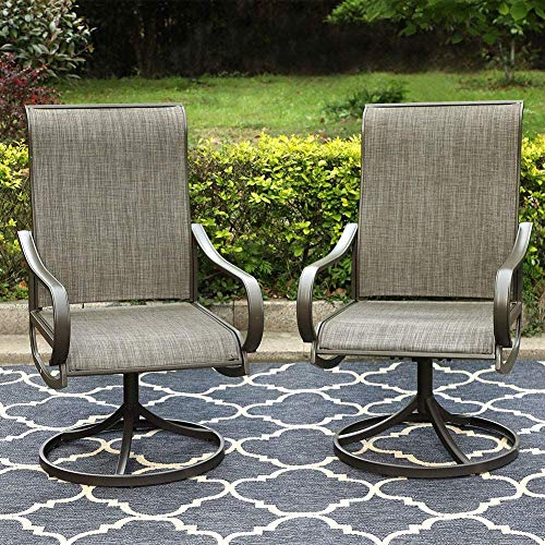 Phi Villa Patio Swivel Dining Chairs Set Of 2, Outdoor Kitchen Garden Porch Chair With Textilene Mesh Fabric, Patio Furniture Gentle Rocker Chair With Back, Brown Metal Frame #TOP6