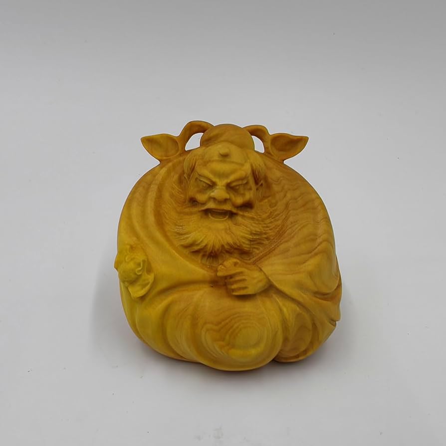 木製 魚に乗った神様像 約60cm 木魚バイ 籐柄 白皮巻