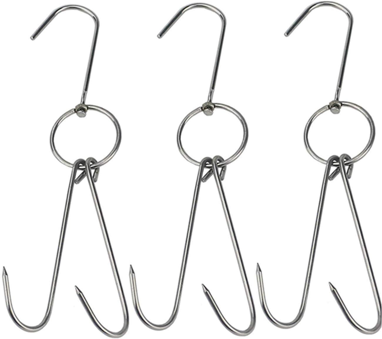 TIHOOD 3 PCS 9.4" Stainless Steel Double Meat Hooks Roast Duck Bacon Shop Hook BBQ Grill Hanger Cooking Tools Accessories (9.4" X3)