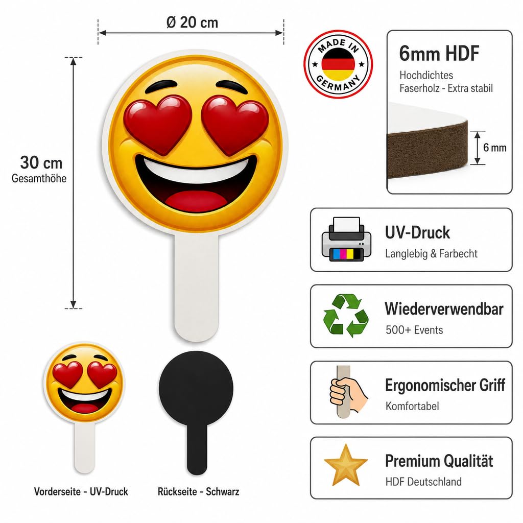 DARO Design - Emoji Foto Props 5er-Set Hochzeit Premium | Braut Bräutigam Ring Herzaugen Kuss | Fotobox Requisiten HDF 6mm Made in Germany
