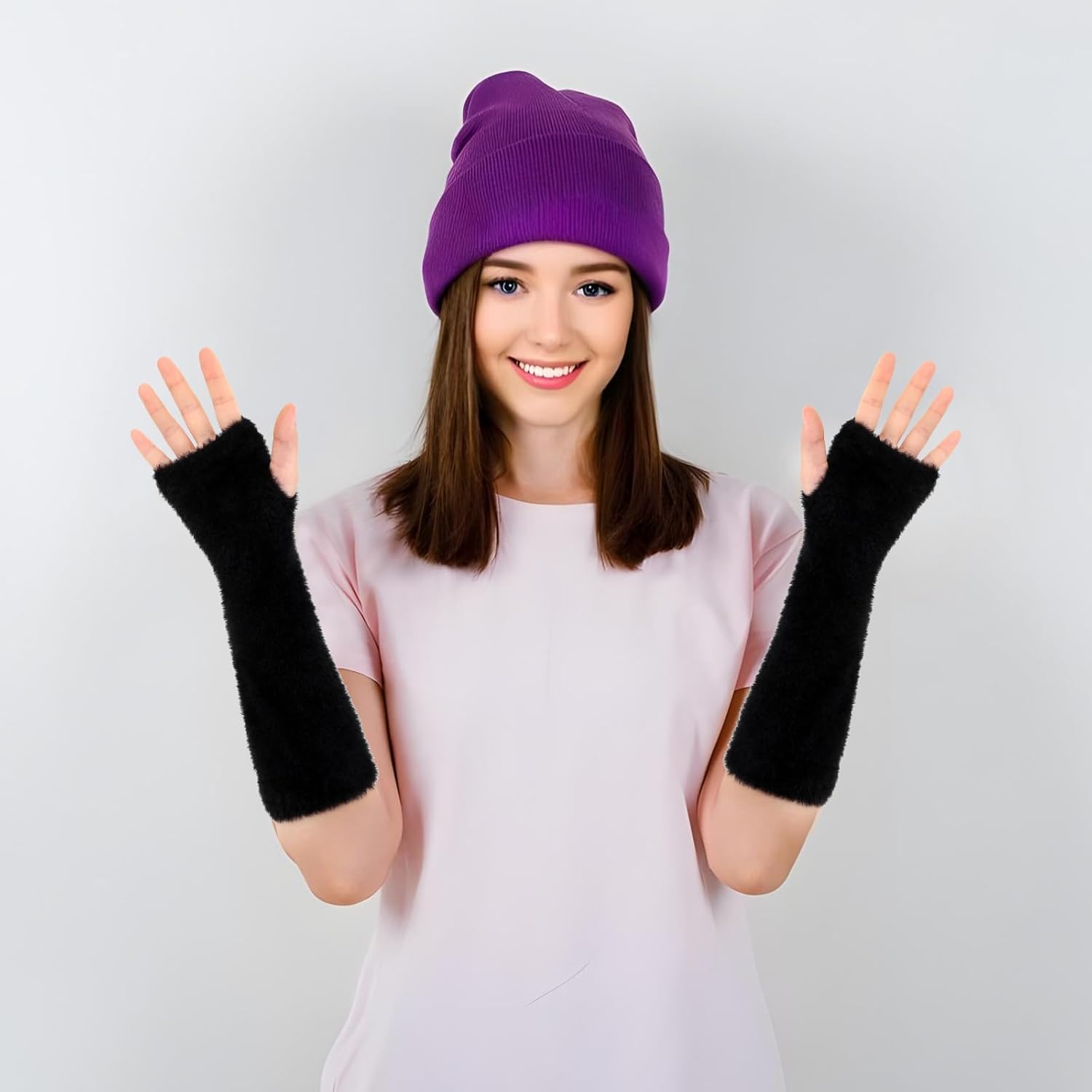 1 Pc Fur Arm Warmers, Black Fingerless Gloves Women, Long Hairy Gloves for The Wrist for Arm Warmth, Fingerless Gloves - Image 5