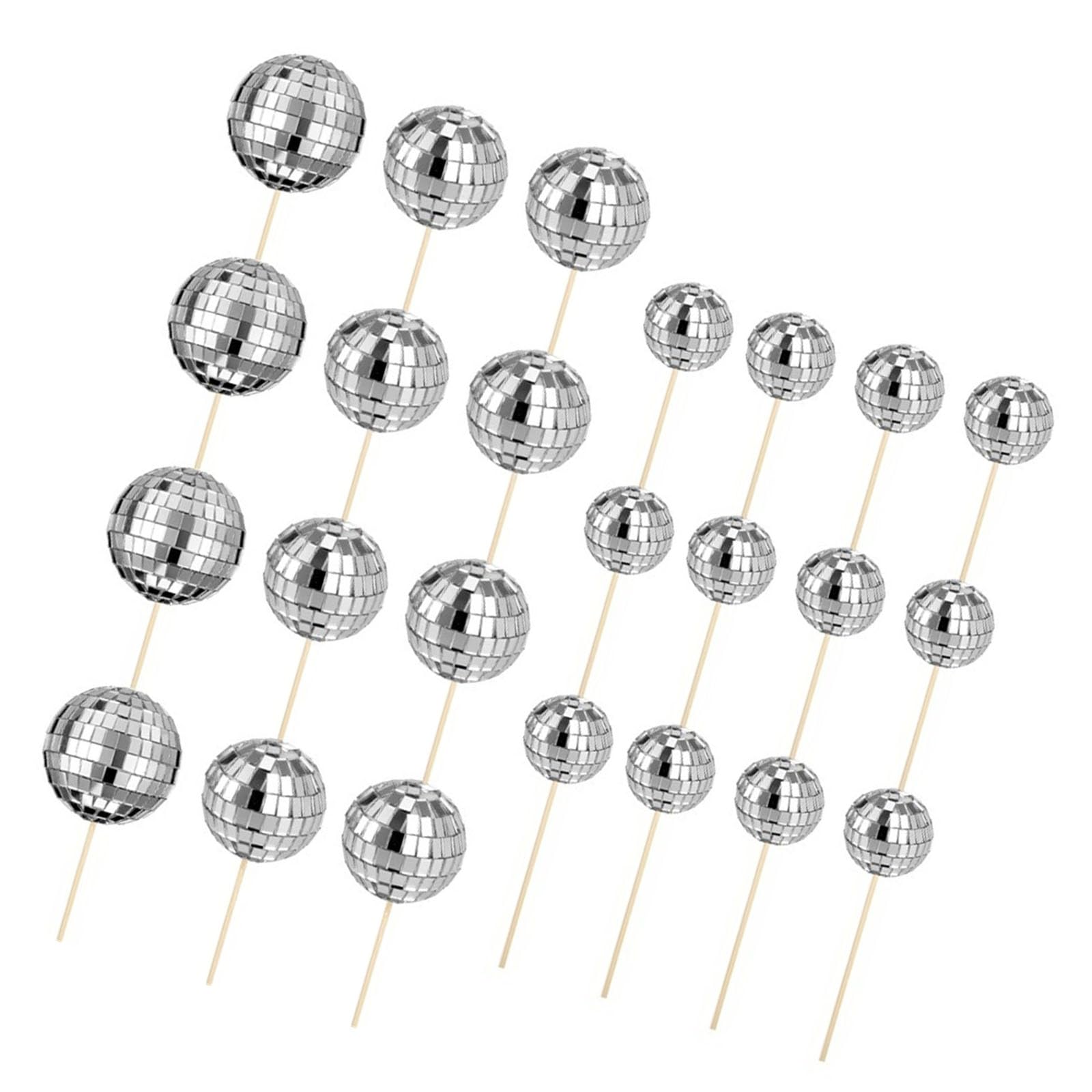 Elnwnnkc 24 Pieces Discos Theme Cupcake Toppers for Birthday Celebration Cake Inserts Decorative Dessert Birthday Decorations Reflective Cake Toppers