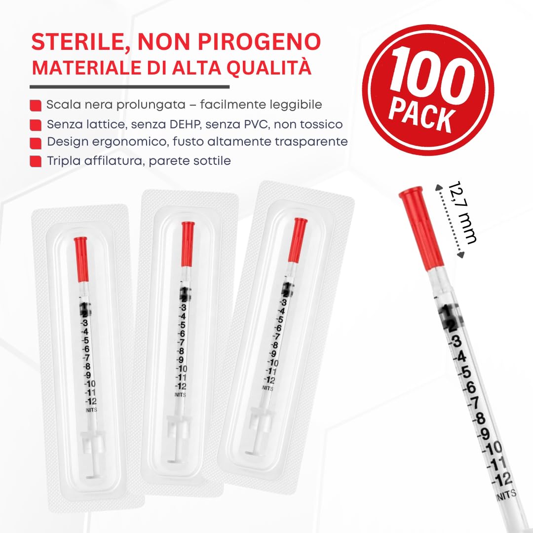 100 pezzi 0,3 ml U40 Plastic Tube 29G x 1/2" (0,33 x 12,7 mm) – Confezionato singolarmente – Per la cura degli animali – Strumenti di misurazione e dosaggio multiuso precisi