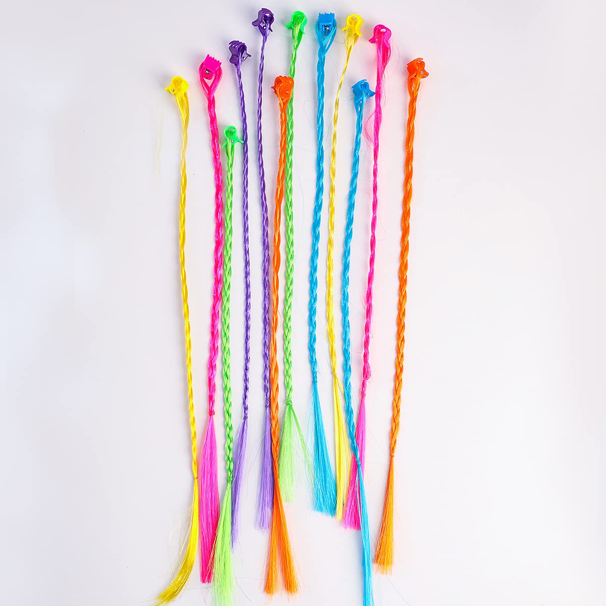 Manshui Set of 12 Braided Wig Claw for Children, Ponytail Wig Claw Clips Hair Accessory for Gilrs and Ladies, Colorful Cosplay Daily Party Wig Headress (Braided Wig Claw)