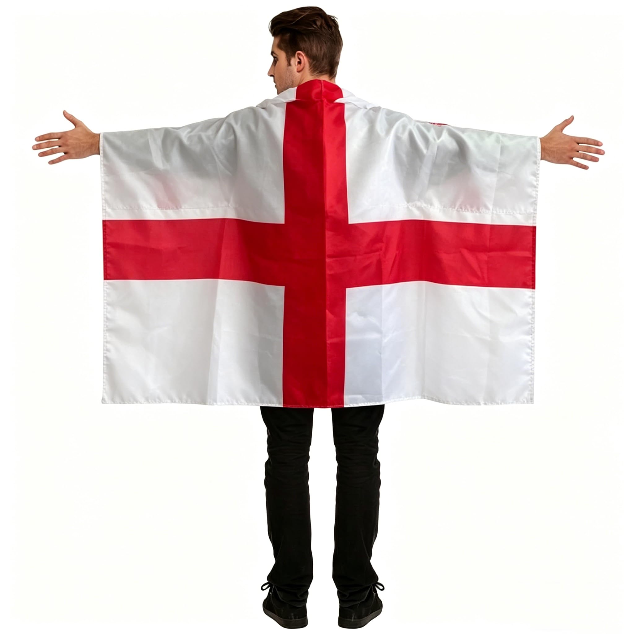 BRTNUP England Wearable Flag Cape, 4.5ftx2.6ft England Flag Cape with Sleeves,Polyester,Red, White Flag Capes with Sleeves for WC 26,Englands Football Fans,Celebrating Party,Fancy Dress (England)