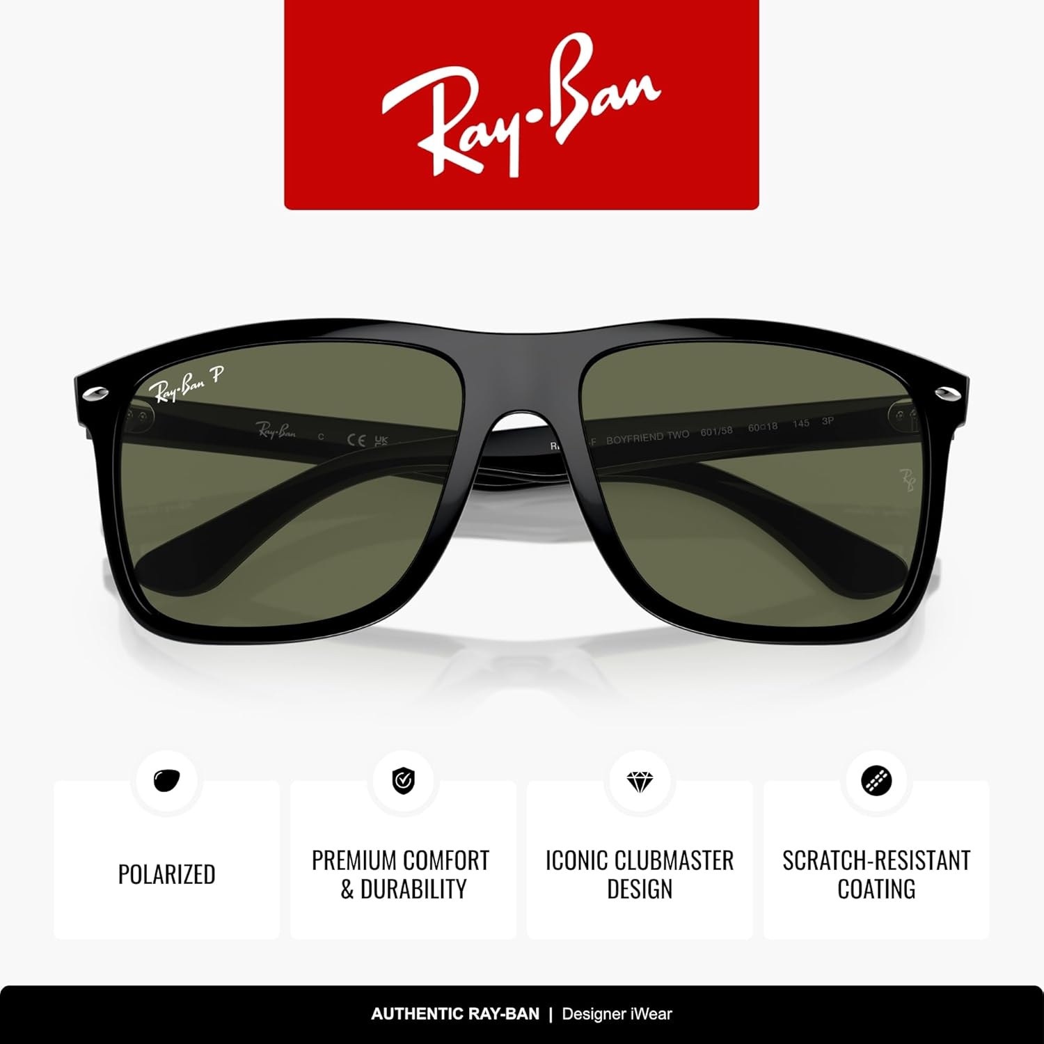 Ray-Ban womens Rb4547f Boyfriend Two Square Sunglasses