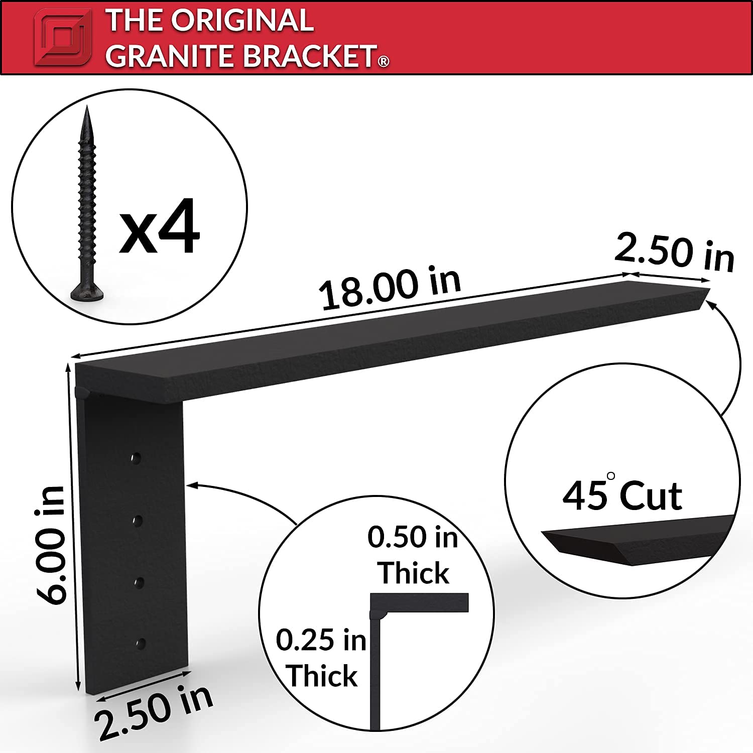 Solid Heavy Duty Steel Side Wall Hidden Countertop Support Bracket, 18