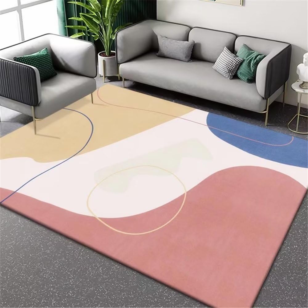 Tapis de chambre fille anti-acariens au motif géométrique jaune pour un confort sain au quotidien