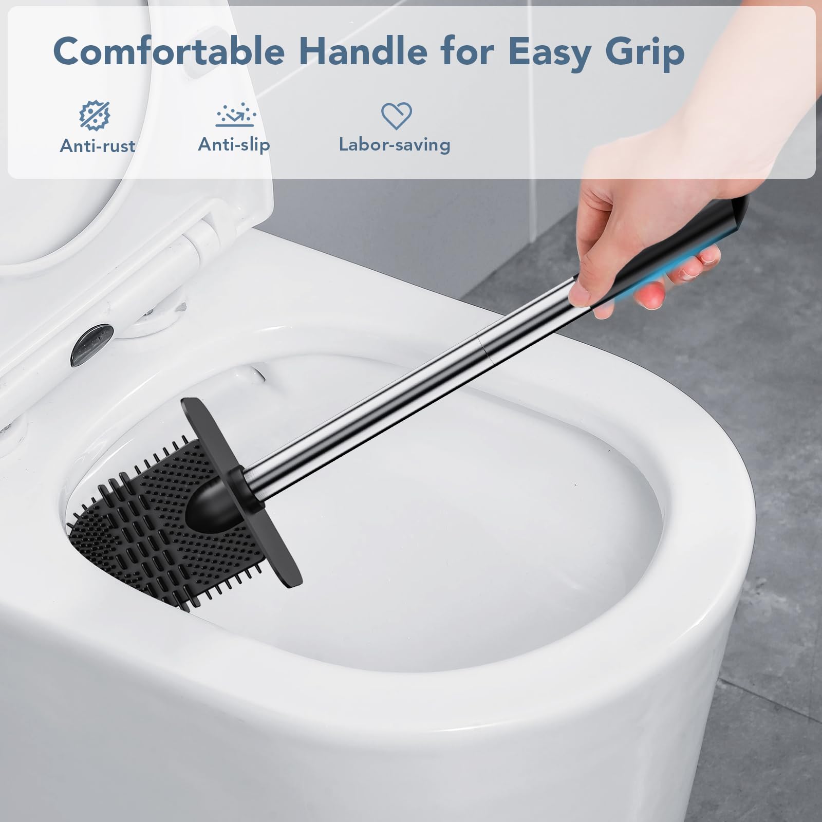 Scopino WC In Silicone Morbido - Pulizia Profonda, Facile Installazione A Parete O A Terra, Design Moderno - Foto 8