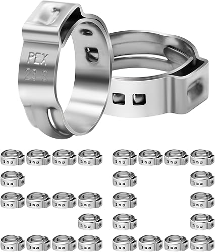 Miniatura 10 de Paquete de 50100 abrazaderas PEX de 1234 pulgadas, abrazaderas de manguera de una sola oreja de acero inoxidable, abrazaderas de ajuste PEX, anillos