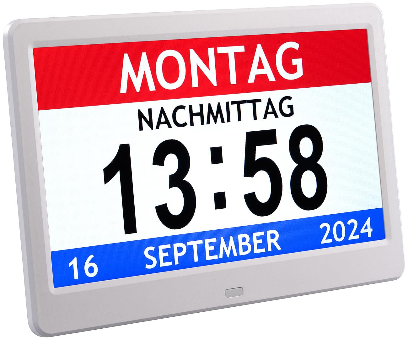 infactory Senioren Uhr: Digital-Uhr mit 10"-Display, Wecker, Medizin-Erinnerung, Mediaplayer (Digitaler Bilderrahmen, Weck mit Kalender, Farbe)