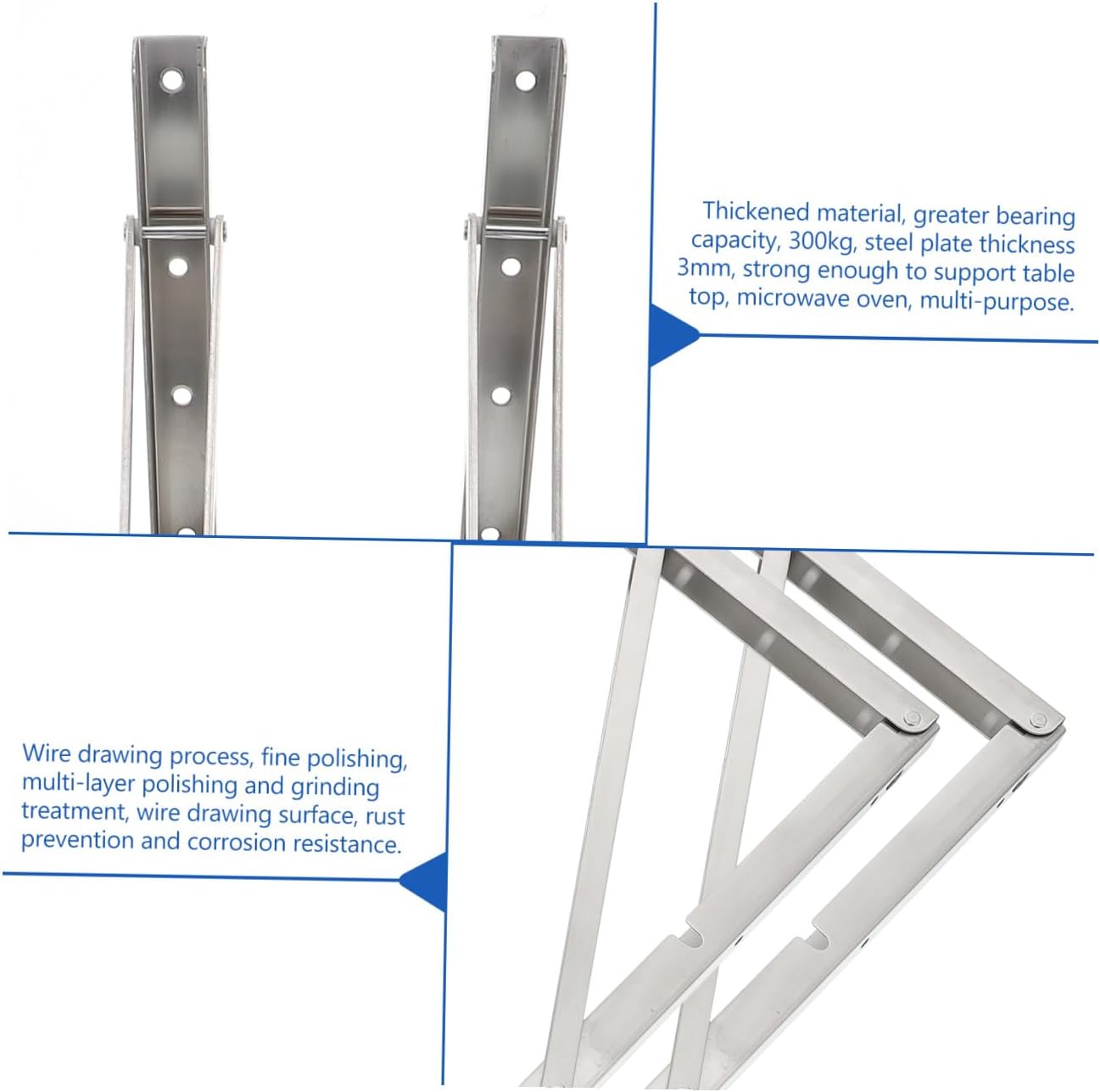 2pcs Heavy Duty Stainless Steel Folding Shelf Brackets Collapsible Wall Mount Support for Workbench Kitchen Garage Indoor Outdoor Use Load-Bearing Support Racks