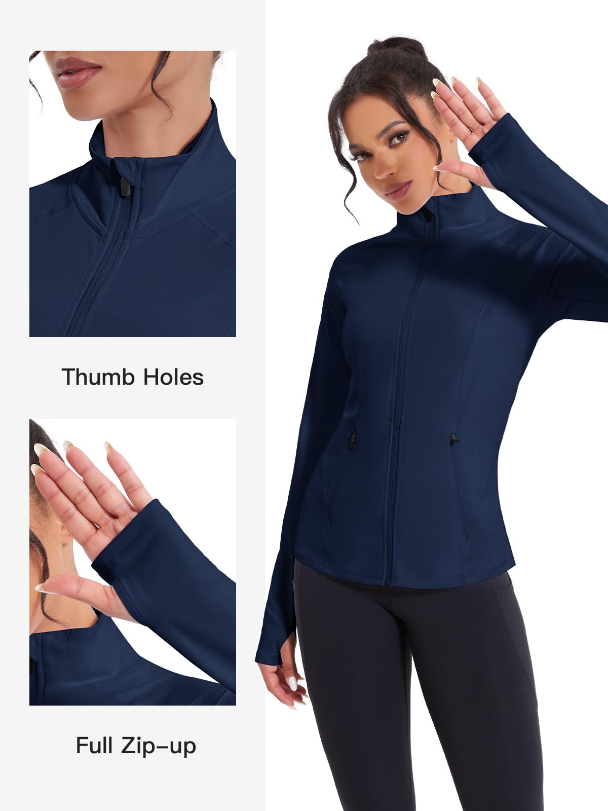 VUTRU Chaqueta de entrenamiento para mujer, con cremallera completa, ligera, para gimnasio, yoga, correr, con bolsillos