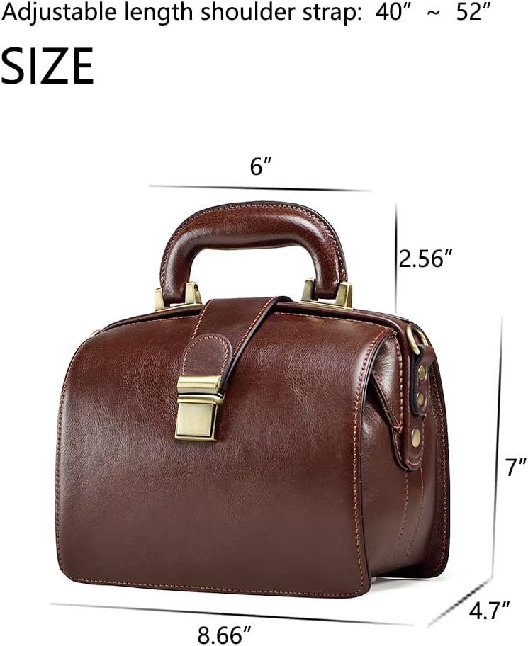 Genuine Leather Doctor BagTop Handle Purses Cowhide Handbag Brown Shoulder Bag Buckle Women's Bag - Image 3