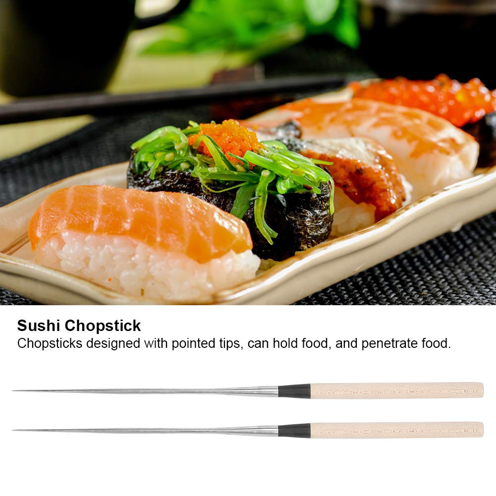 Ejoyous Bacchette in Acciaio Inossidabile con Manico in Legno Bacchette per Sushi Giapponesi 304 Punte Appuntite per per Alimenti 2 Dimensioni per la di Casa Ristorante Servire (Grande 30 cm)