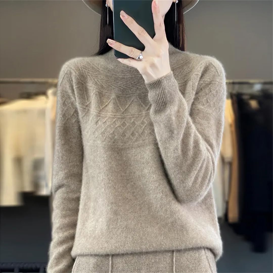 Merino wełniany kaszmirowy sweter damski dzianinowy z wysokim dekoltem i długim rękawem