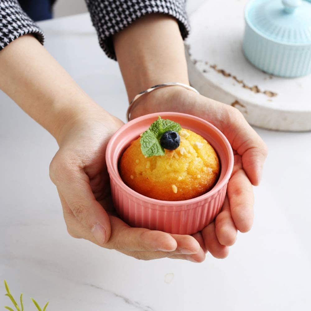 Lot de 5 ramequins en porcelaine pour pâtisserie, mini cocotte avec couvercle, plat de cuisson, bol à pudding, bol à dessert, 5 pièces