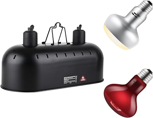 Miniatura 7 de Luminaria de 15 pulgadas, máximo 150 W, lámpara de calor de reptil dual con interruptores separados, lámpara UVB de doble cúpula para terrario de