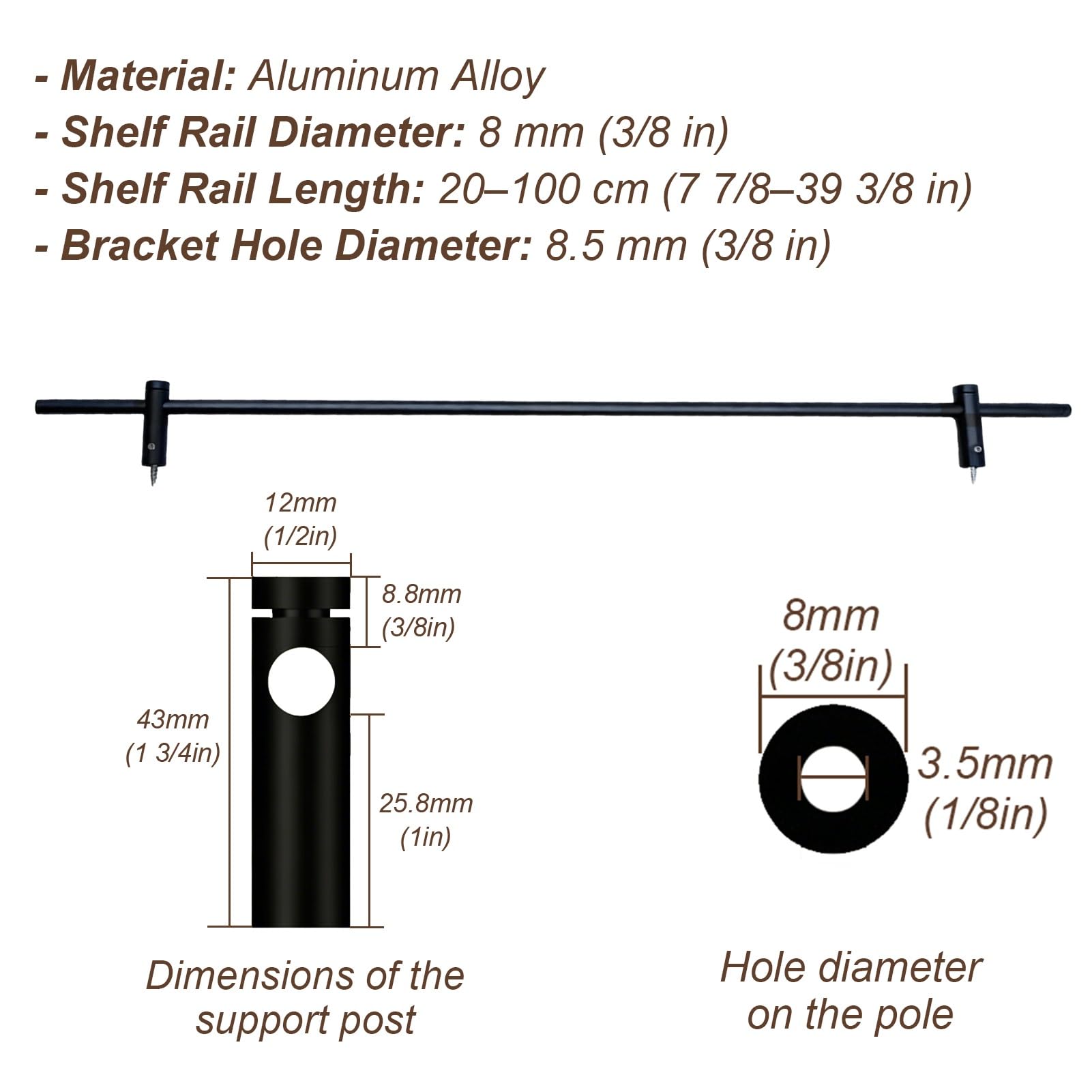 45 cm polerowany dekoracyjny drążek ochronny ze stopu aluminium, kuchenny metalowy słupek do wargi z zaślepkami, złoty kolor, idealny na półki 25-101 cm