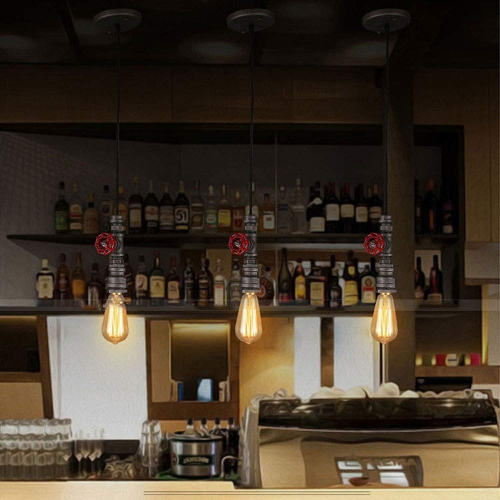 Lampada A Sospensione Vintage Steampunk – Tubo Acqua In Ottone – Industriale Per Cucina, Bar, Ristorante – Lampadina E27 Esclusa