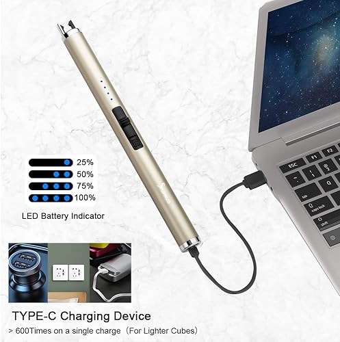 Miniatura 5 de SUPRUS Encendedor de velas, encendedor eléctrico, encendedor USB, interruptor de seguridad, recargable, sin llama, plasma, resistente al viento,